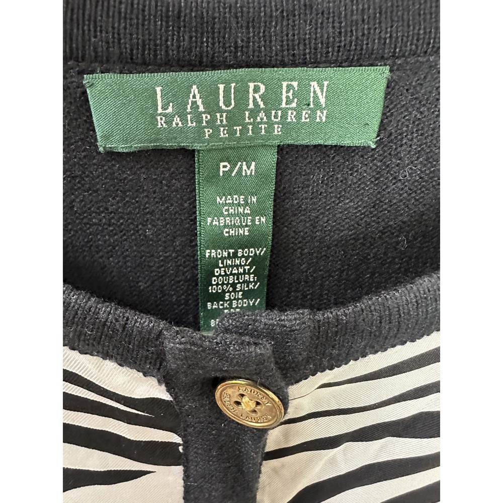 Lauren Ralph Lauren Silk Cashmere Tropical Floral Cardigan Black White Petite M - Picture 7 of 14